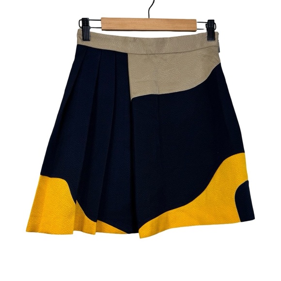 MSGM Swirl Wavy Stripe Print Pleated Skirt Gold Navy Colorblock Size 40 US 4 - Picture 6 of 15